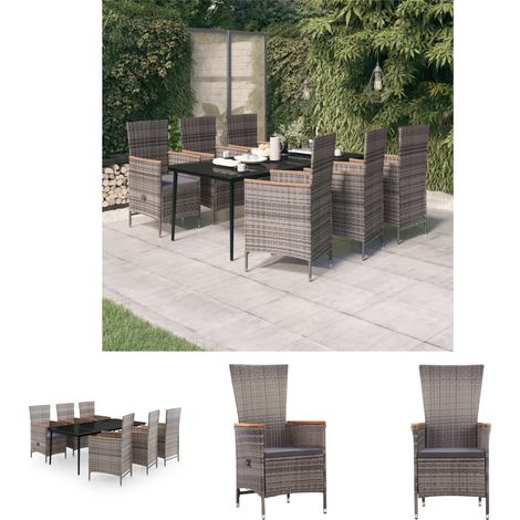 Gartenstühle - vidaXL 7-tlg. Garten-Essgruppe mit Auflagen Grau - Gartenstuhl (1/5)