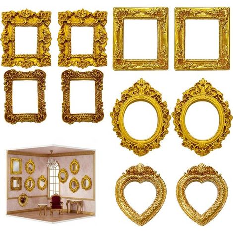 10 Pièces - Mini cadres photo en résine - Or - Cadres photo vintage - Cadre photo - Cadres photo - Pour Bricolage, DIY, Projets miniatures et Décoration - 5 différents - Décoration pour étui de téléph (1/5)