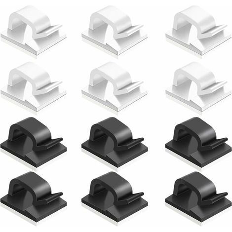 Clips et attache-cables murales 60 pcs clips de cable adhésif,plastique organisateurs de cordon de cable Clip de gestion de stockage de cable pour bureau à domicile - noir,blanc (1/4)