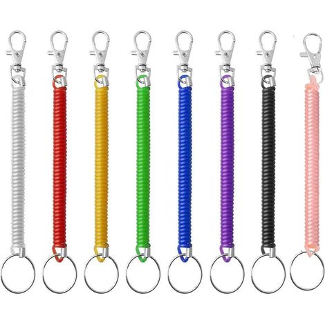 Porte-Clés à Ressorts à Spirale,8 Pack Extensible Porte-clés en Plastique Coloré Cordons de Pêche Rétractable Sangle en Spirale d'attache pour Clés Torch Pinces École 8 Couleurs (1/5)