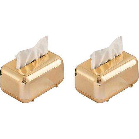 2 cajas de pañuelos de lujo doradas, soporte para servilletas, estuche para papel, organizador de escritorio decorativo hecho a mano