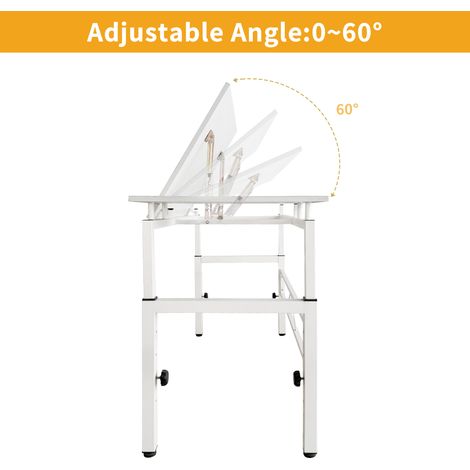 Table à dessin ajustable, bureau blanc à plan inclinable, 4 pieds réglables, idéal pour étude, salon, salle de classe (1/2)