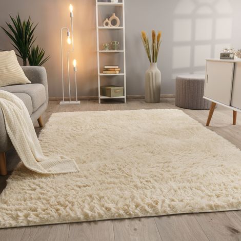 Paco Home Tapis Poils Longs Salon Shaggy Fausse Fourrure Fourrure Moelleux Ivoire 120x160 cm