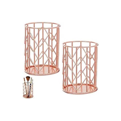 2-teiliger Stiftehalter aus Metall, multifunktionaler Stiftehalter für den Schreibtisch, Stifteaufbewahrungsbox, runder, perforierter Stiftehalter, ideal für Zuhause, Schule und Büro (Roségold, 10 x 8