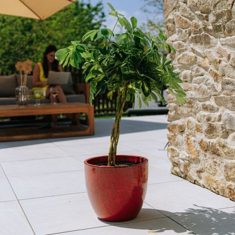 Pot grande taille d'extérieur LANCELOT 29x26cm rouge tropical, fait main en terre cuite émaillée, résistant au gel (1/4)