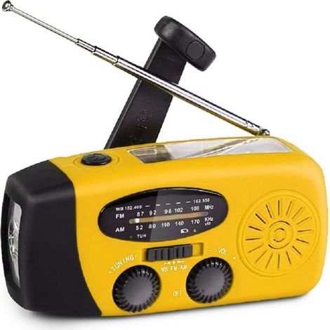 Notfall-Kurbelradio mit LED-Taschenlampe, tragbares NOAA AM/FM-Radio mit 2000-mAh-Powerbank, gelb (1/5)