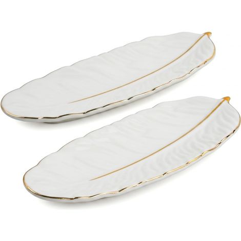 2 Pcs Plateau Bijoux, Céramique Forme de Plume, Vide Poche Entree, Coupelle Decoratif pour Bagues Colliers Clés, Rangement Coiffeuse et Déco Chambre Femme Fille (1/5)