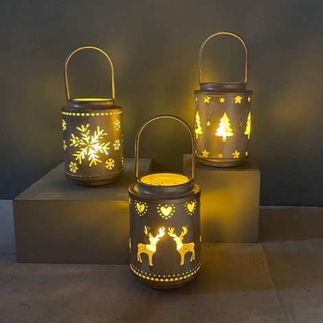 Décoration de Noël : sapin de Noël, flocon de neige, élan découpé, bougeoir en fer, lanterne, chandelier pour la décoration de chambre (1/5)