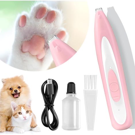 Cortapelos para gatos y perros de color rosa con luz LED, silencioso, recargable por USB, para patas, orejas y grupa.