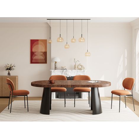 Table à manger extensible 4 à 12 personnes en MDF et métal noir - Naturel foncé - JARELIA