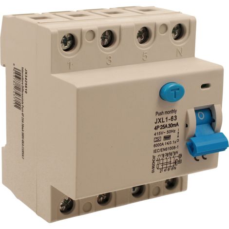 RCCB Interruttore Differenziale Puro Tipo F 3P+N 4M 6000A 30mA 25A AC 400V IP20 IEC61008-1