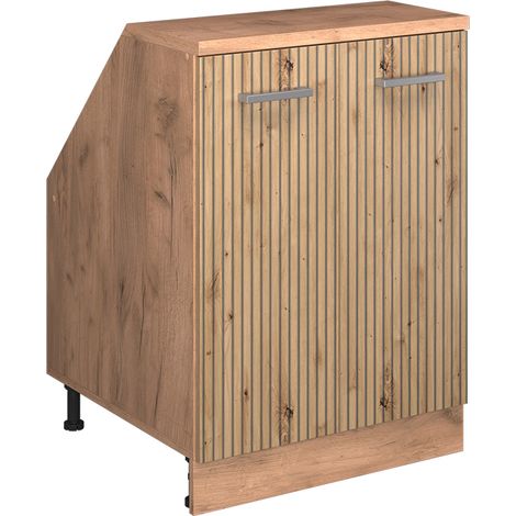 Armario de cocina para techo inclinado R-Line, Roble artesanal, 60 cm con 2 puertas, 60 cm de profundidad, Vicco