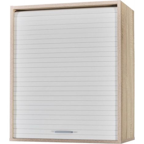 Meuble mural de cuisine chêne clair à rideau blanc Couna L 60 x H 72cm (1/3)