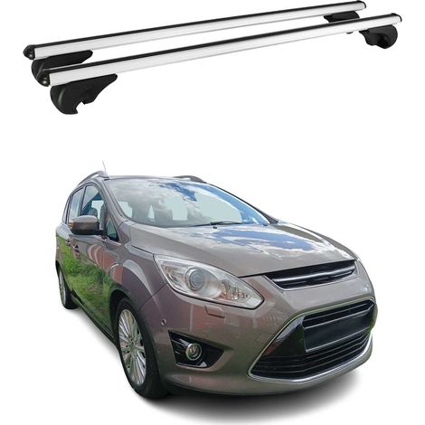 OMAC Aluminium Dachträger Querträger für Ford Grand C-Max II 2010-2019 – TÜV / DIN 75302:2019 – Abschließbar – Max. 75 kg – 2 Stangen Silber (1/5)
