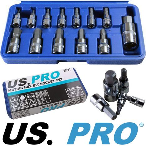 US Pro 2097 Bergen Trade Quality 13 pz Metrico Hex Bit Socket Set 2 a 14mm in caso