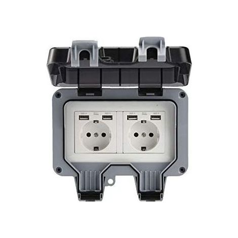 Doppelte Außensteckdose mit USB-Anschluss, wasserdicht, robust, Steckdose mit Unterputzdose (doppelt) - RW Sonstiges Zubehör für Hausautomation (1/5)