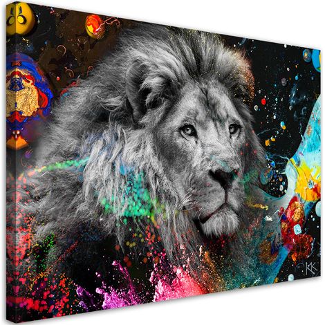 Quadro su tela, Leone su uno sfondo colorato - 90x60 (1/4)