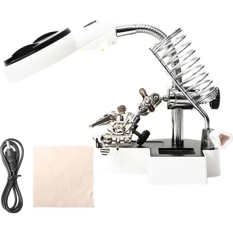 Support pour fer à souder avec 2 LED, 2 lentilles et pince crocodile auxiliaire. (1/5)