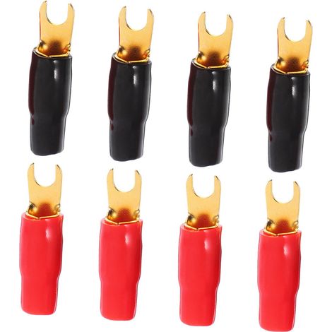 Cosse à Fourche en Laiton pour Audio 0ga 4 Paires Rouge et Noir, Connecteurs pour Câbles Enceintes et Amplificateurs, Adaptateurs à Sertir Haute Conductivité pour Installations (1/5)