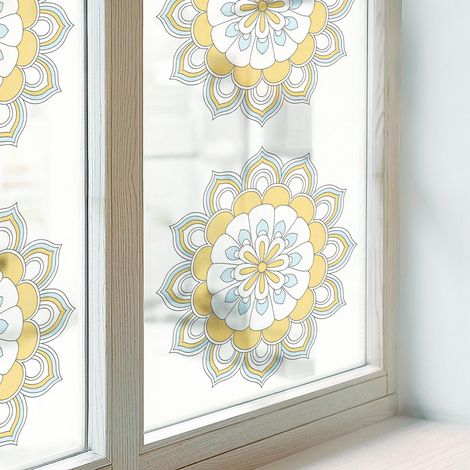 Sichtschutzfolie 200x146 cm Dekorativ Selbstklebend Blickdicht Folie für Badezimmer Schlafzimmer Milchglas Sichtschutz Fenster Bunte Mandalas