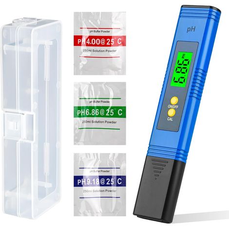 4 en 1 PH Mètre Numérique PH Testeur, PH -Metre 0-14 PH 0.01 Haute Précision Testeur de PH avec Écran LCD Fonction D'étalonnage Automatique Bleu