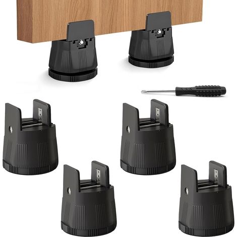 Lot de 4 rehausseurs de meubles de 6 à 8 cm, réglables, pour pieds de chaise carrés et ronds de 10 à 50 mm de large, avec tournevis, pour charges lourdes, noirs (1/5)