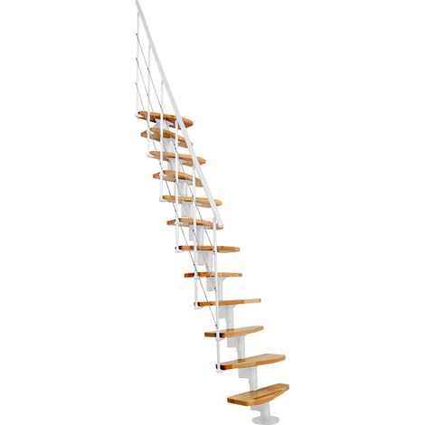 Scala dritta salvaspazio 10 gradini - Altezza raggiungibile 1.89 a 2.49m- Larghezza 65cm - Bianco e faggio - NIZZA60/I/BN-10