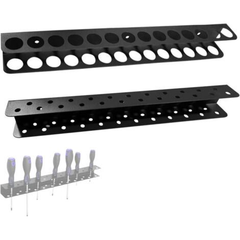 Lot de 2 supports muraux pour outils : porte-pinces et porte-tournevis de 40 cm en acier au carbone – idéal pour atelier, garage et entrepôt (noir)