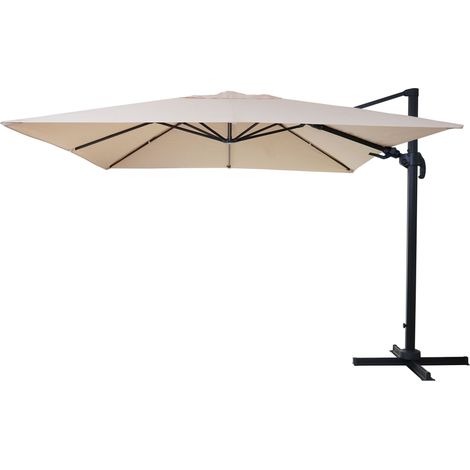 Parasol déporté orientable 3 x 4 m Ø env. 5 m polyester et aluminium 26 kg crème sans pied 040007952