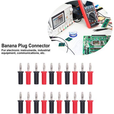 10 ensembles de fiches bananes de 4 mm Connecteur mâle à souder en laiton Type de lanterne Rouge et noir J.10013, (1/3)