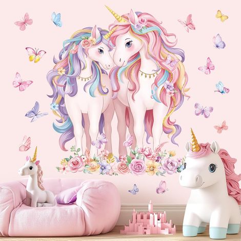 Stickers Muraux Enfants Licorne Autocollant Mural Licorne Fleur (1/5)