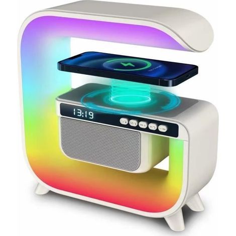 (Weiß) Multifunktionaler Bluetooth-Lautsprecher – Umgebungslicht – Kabelloses Ladegerät – 1200 mAh (1/4)