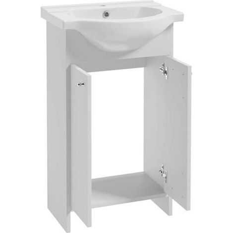 Meuble de salle de bains sur pied avec vasque céramique 50 cm – Panneau stratifié blanc – Hauteur 83 cm – Profondeur 30 cm (1/5)