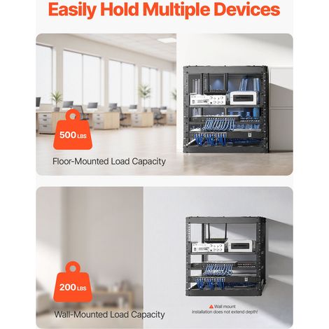 Rack de Serveur à Cadre Ouvert 10U Support de Réseau Autoportant ou Mural, Profondeur 585 mm, avec Étagères Ventilées, Matériel de Montage, pour Équipements Réseau Informatique et Audiovisuel (1/5)