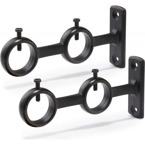 Juego de 2 soportes para barra de cortina con doble gancho, para salón y dormitorio (Negro) (2 unidades) (1/5)