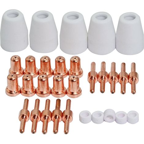 Kit Consommables Allongés pour Torche Plasma PT-31 JG-40 LG40 Électrode 18205L Buse Allongée 18866L cran Protecteur 18204 pour Découpeurs Cut 50D, Cut 50 et Cut 40 30 pièces (1/5)