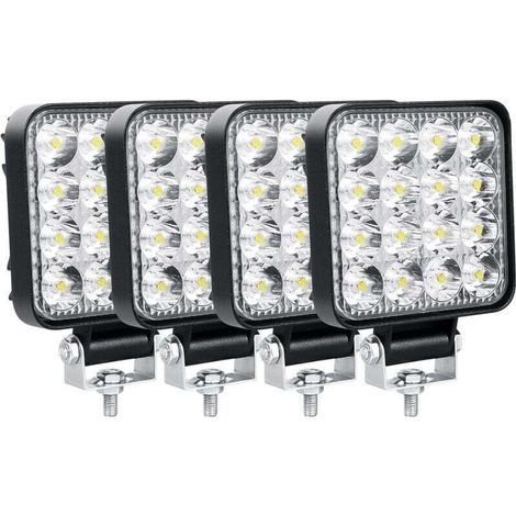 Juego de 4 luces de trabajo LED, 8,5 cm (3,4"), focos LED de 48 W, 12 V/24 V, resistentes al agua IP67, faros antiniebla LED para 4x4, coche, camión, tractor, SUV, barco, quad -Crezuo