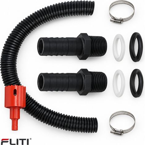 Kit de raccords pour tonneaux d\'eau de Pluie, citernes de Pluie avec raccords, Tuyau de raccordement, ouvreur de Trou et Collier de Serrage, pour tonneaux d\'eau de Pluie,citernes, (1/5)