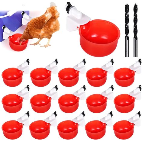 Juego de 16 bebederos automáticos para pollos, con taladro, bebedero automático para aves de corral, patos, gansos y pavos. (1/4)