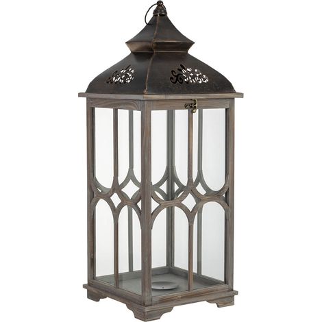 Farol de madera 32x32x82h cm