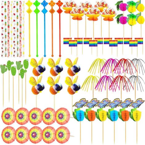 171tlg Cocktail Deko Set: Schirmchen, Feuerwerk Sticks, Rührer, Strohhalme für Partys (1/5)