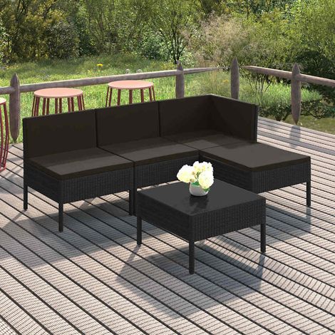 Salon de jardin 5 pcs Ensemble Table et Chaise de Jardin - avec coussins Résine tressée Noir BV492346 - BonneVie (1/5)