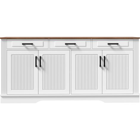 Aparador blanco de MDF con 3 cajones y 4 puertas, 160 x 40 x 75 cm (1/5)