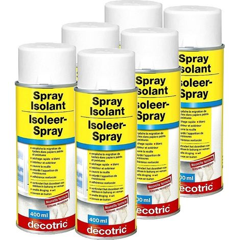 Spray isolant anti-humidité et nicotine 400 ml – Pour PVC, bois et métal – Séchage rapide 10 min – Pack de 6 – Decotric