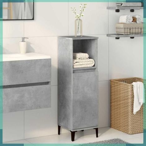 Armoire de salle de bain - 857110 - Gris béton - 30 x 30 x 100 cm - Bois d'ingénierie & métal (1/5)