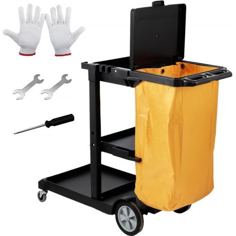 Carrello per Pulizia di Servizio 3 Ripiani con Coperchio Sacco (1/5)