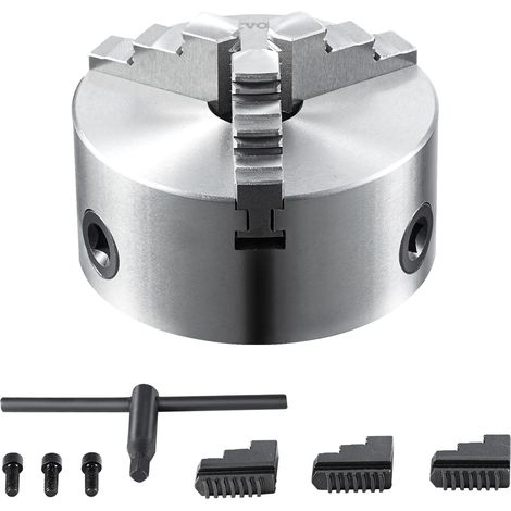VEVOR Portabrocas de Torno Autocentrante 3 Mordazas 160 mm Mandril de Torno Rango de Sujeción 3,5-160 mm Mandril de 3 Mordazas Llave en T Autocentrante Mandíbula Reversible para Fresadoras Taladros