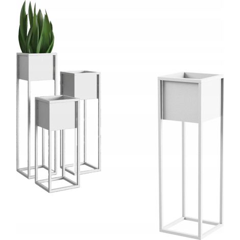 Cache-pot en métal blanc Loft Nantes M 23x23x75 (1/5)