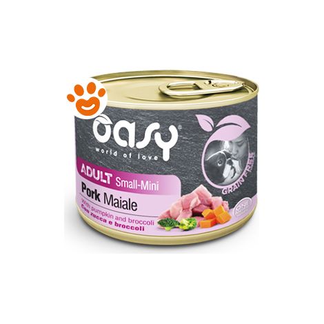 Oasy Dog Grain Free Adult Small-Mini Maiale - Lattina 200 Gr - Cibo Umido Cani