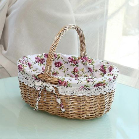Panier de pique-nique en rotin avec anse, panier en osier, panier de Pâques tressé à la main, panier pour œufs et bonbons de Pâques, boîte de rangement pour jouets d'enfants (1/4)